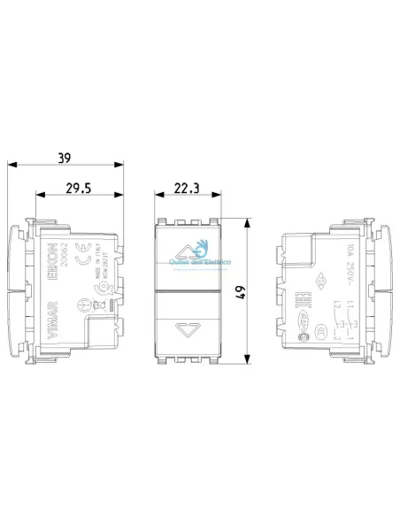 Vimar 20062.B Zwei ineinandergreifende Tasten Nr.+Nr. 10A Weiß